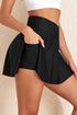 Solid Pocketed Crossover High Waist Swim Skort